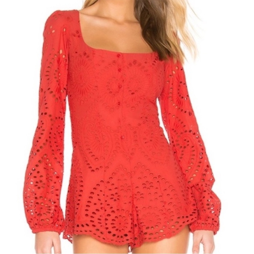 Beach Riot Red Eyelet Long-Sleeve Romper